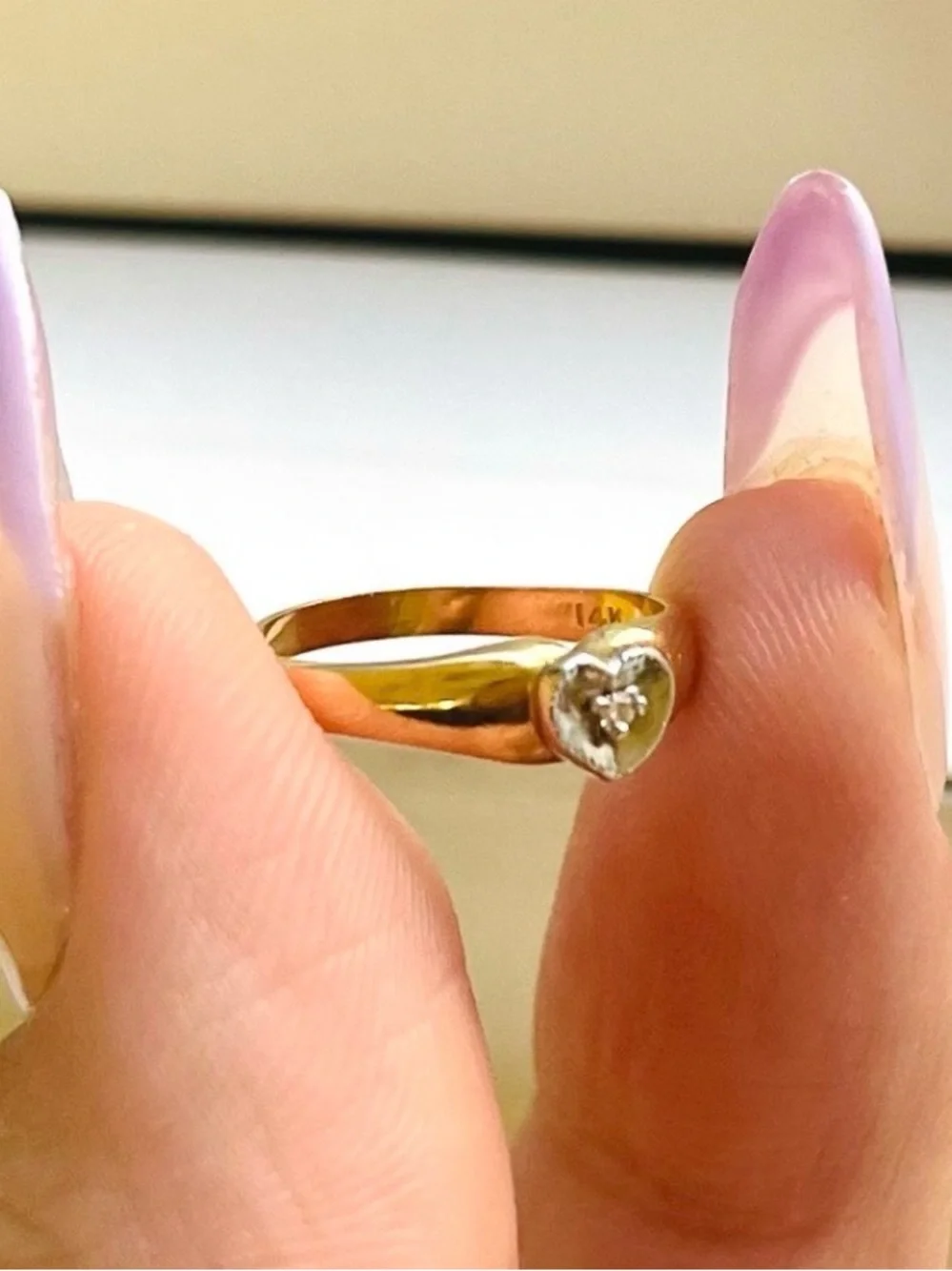 14 KT Gold Diamond Heart Pinky Ring - Picture 2 of 5